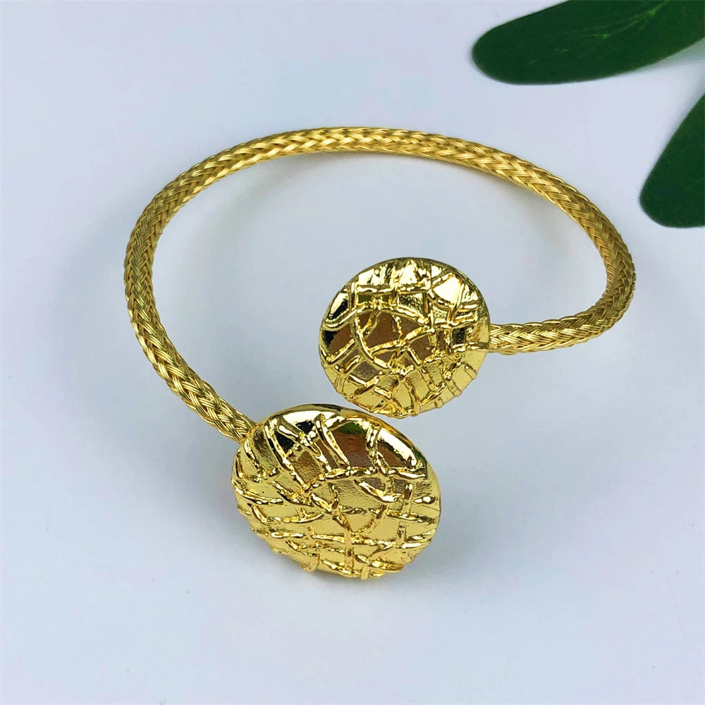 Gold Plated Jewelry Set Classic Design Round Beads Women Necklace Earring Bracelet And Ring Party Jewelry