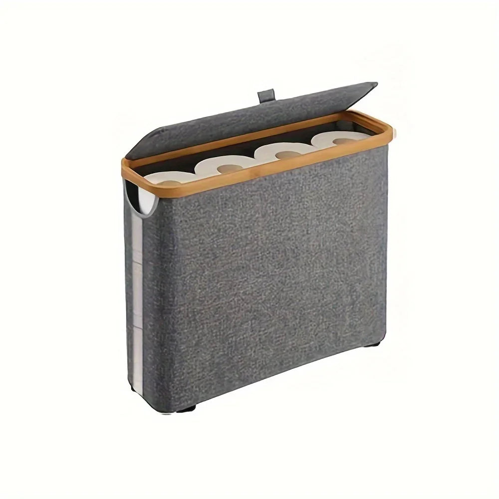 Bathroom Storage Basket Paper Organizer with Handle Slim Roll Paper Storage Box, Rectangle Shape for Home Organization