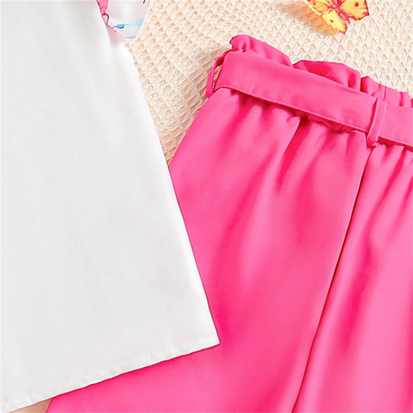 Kids Casual Clothing Sets Outfits for Kids Girls Summer Fashion Children Rose Floral Print White T-shirts Tops Long Pants 7-14Y