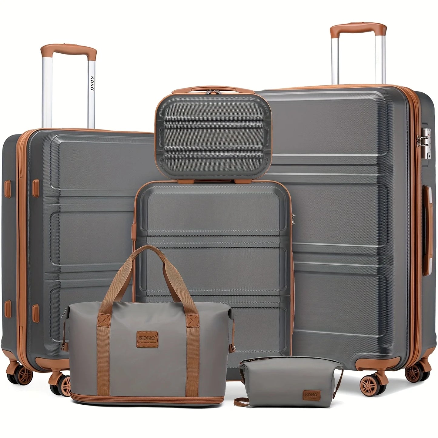 Kono Luxury 6-Piece Luggage Collection - Hardshell Suitcases + Duffel & Cosmetic Case, 20/24/28" Sizes