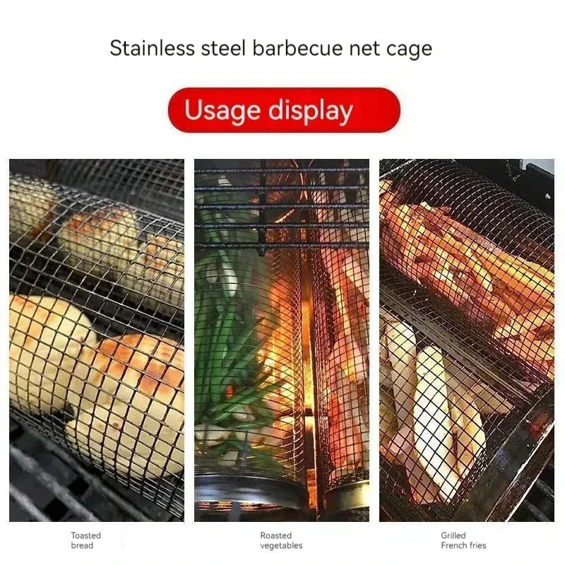 Barbecue Basket Grill Tools Bar Cookware Bbq Camping Barbecue Kitchen Utensils Rolling Stainless Steel Outdoor Wire Mesh Round