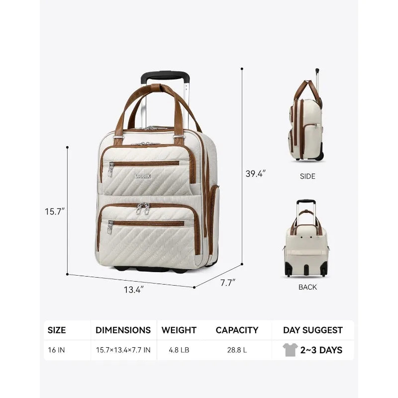 Underseat Carry On Luggage with Wheels, Stylish Lightweight Under Seat Luggage, Soft Sided Personal Item Suitcase for Short Trip