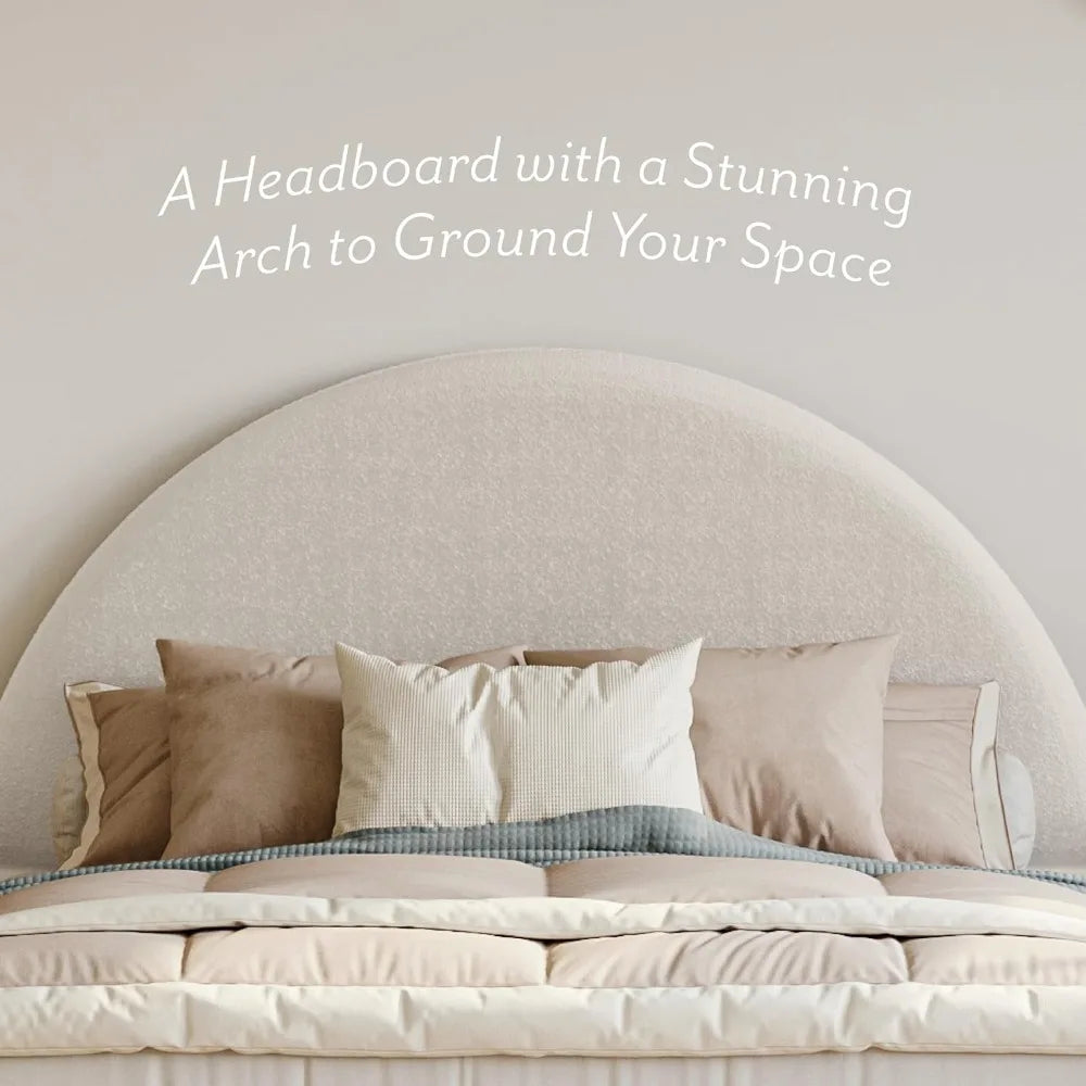 DG Casa Boucle Cloud Bed Frame with Arch Shaped Headboard, Upholstered in Soft Fabric, Platform Bed Frame with Solid Wood Legs -