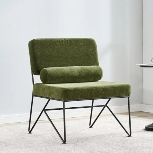 Armless Mid Century Modern Simple Accent Chair, Comfy Chenille Upholstered Living Room Chairs with Sturdy Metal Frame, Lounge R