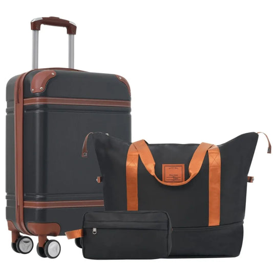 Hardshell Luggage Sets with Bags Carry-on Suitcase Double Spinner Wheels with TSA Lock Single Vintage Luggage 20 IN Black