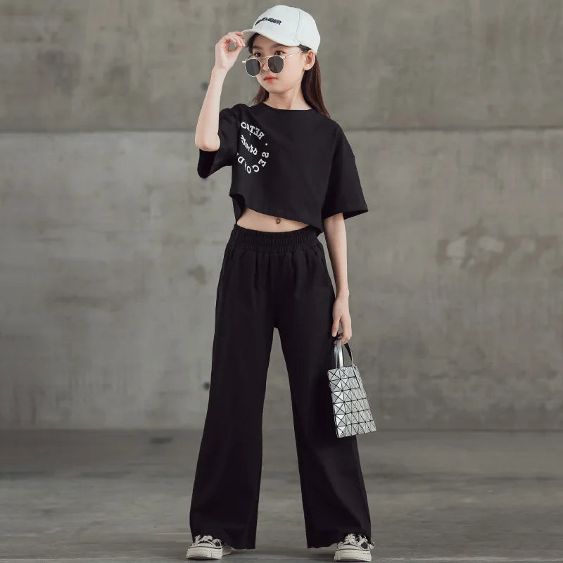 New Spring Summer Teenager Girls Clothing Sets Children Short Tops T Shirt And Pants 2Pcs Kids Tracksuit 5 6 8 10 12 14 Years