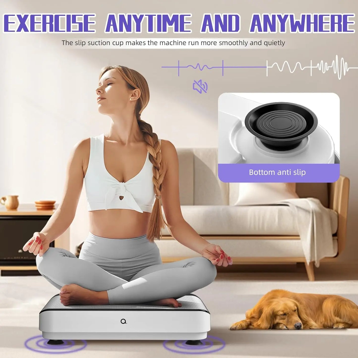 Vibration Plate Exercise Machine,Bluetooth Power Vibrate Fitness Platform,9 Modes Home Vibration Plate for Lymphatic Drainage,Wh