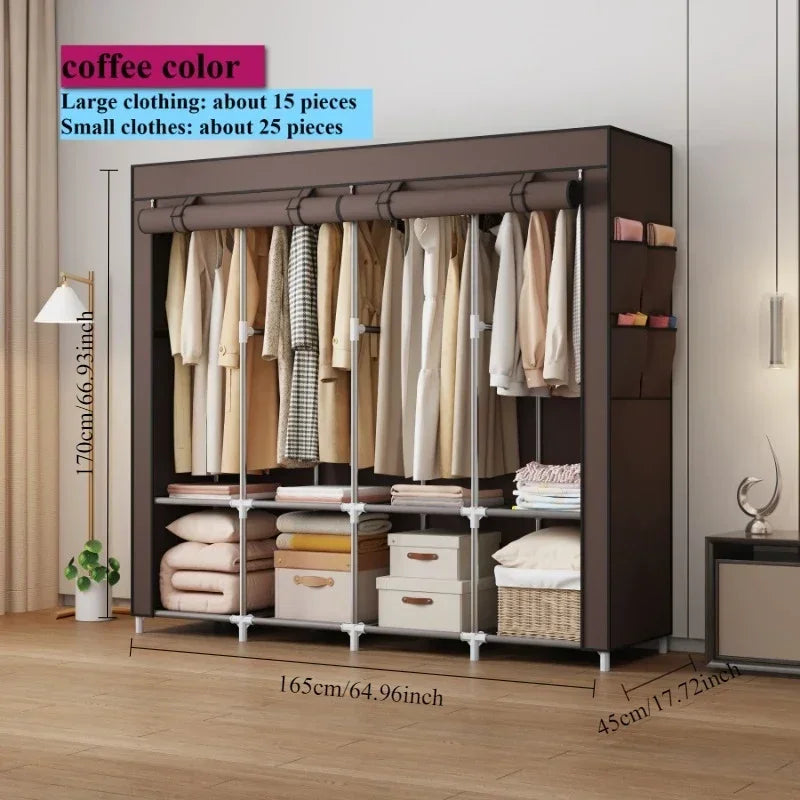 Simple Wardrobe Rental Room Fabric Cabinet Thickened All Steel Frame Wardrobe Household Bedroom Thickened Fabric Cabinet