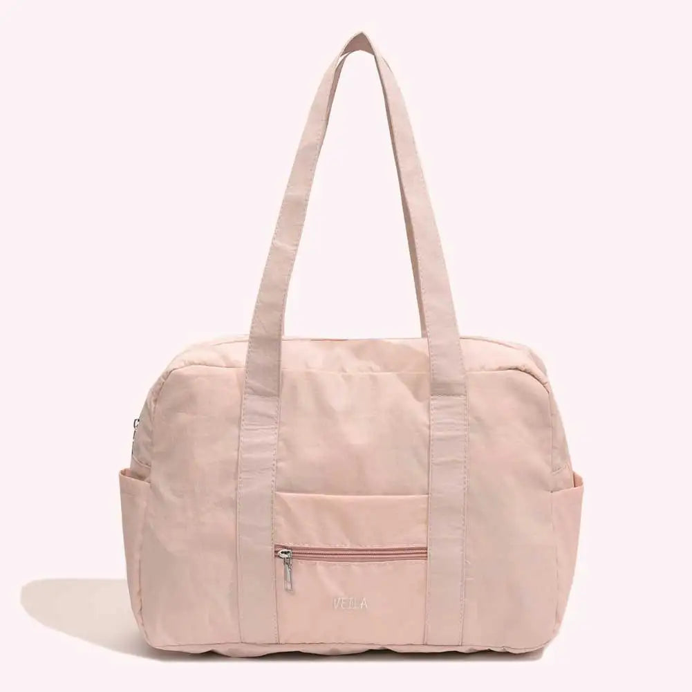 Unisex Travel Shoulder Bag Solid Color Travel Carry-On Handbag Multi-Pocket Lightweight Tote Handbag Outdoor Short Trip Bag