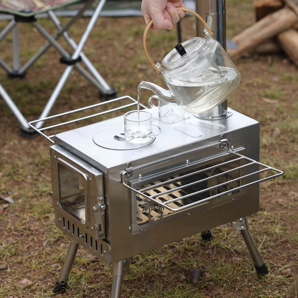 Portable Foldable Wood Stove Stainless Steel Heat-Resistant Tent Heater  Light Outdoor Camping Cookstove