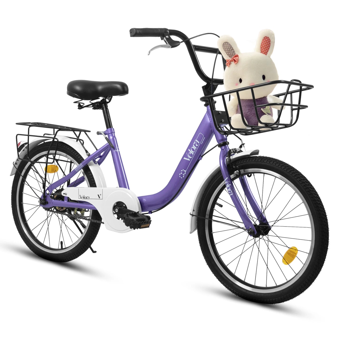 20 Inch Kids Bike for Boys Girls, 1 Speed Kids Bicycle with Basket, Rear Seat, Chain Guard, Coaster Brake, V-Brake, Steel Frame
