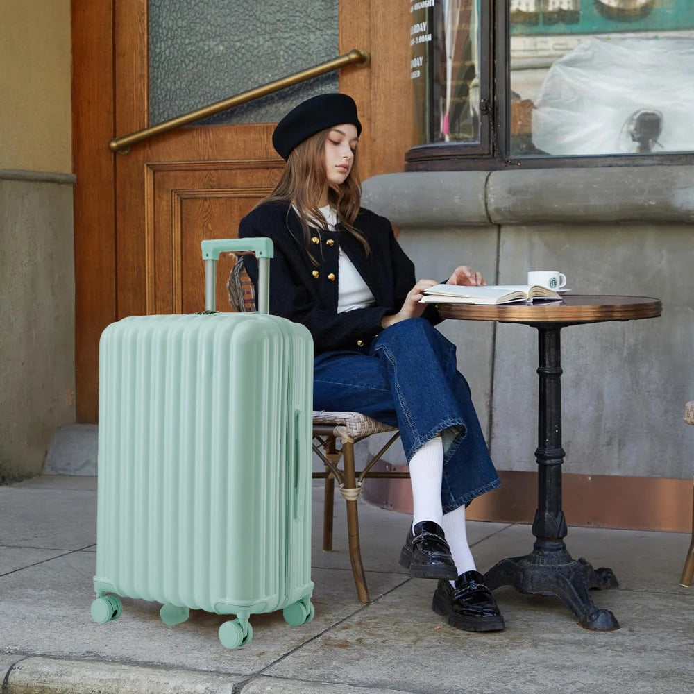 20"/24"/28" 3 Pcs/set in ABS Spinner Wheel Luggage Carry on Suitcase with Cup Holder & USB Port & Phone Holder (Mint Green)