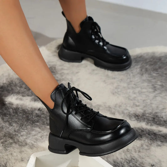 Women's Shoes Autumn Fashion Ankle Boots for Women  Lace - up  Platform  Thin - soled Single Boots