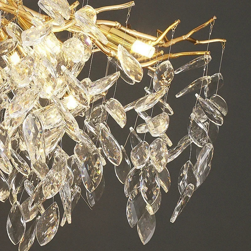 French luxury golden modern branch-shaped ceiling chandelier simple villa duplex American living room crystal LED chandelier