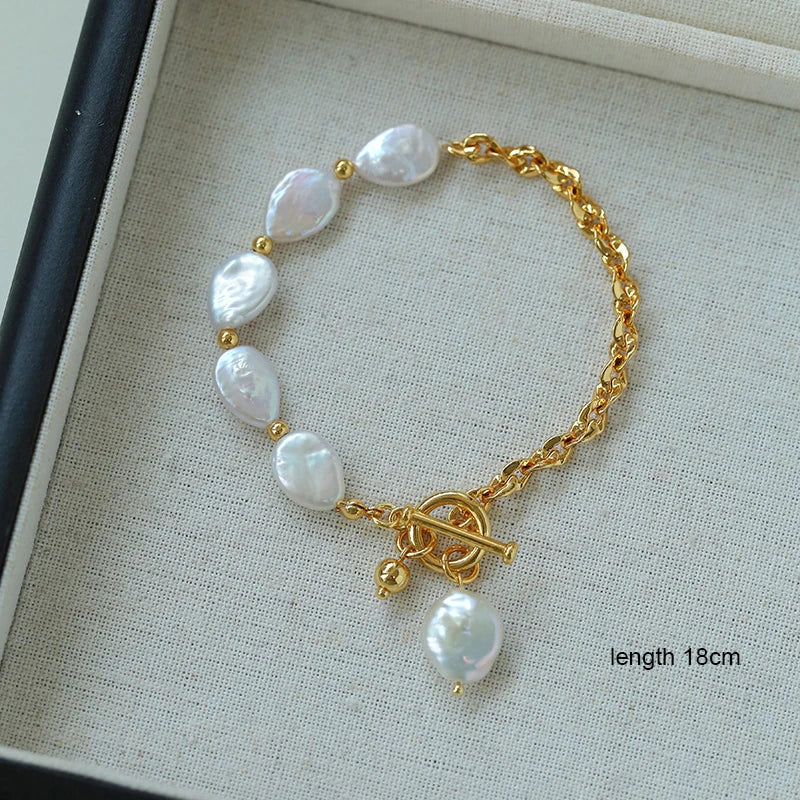 Baroque Pearls Bridal Jewelry Set Gold Color Women Necklace Bracelet Wedding Accessories