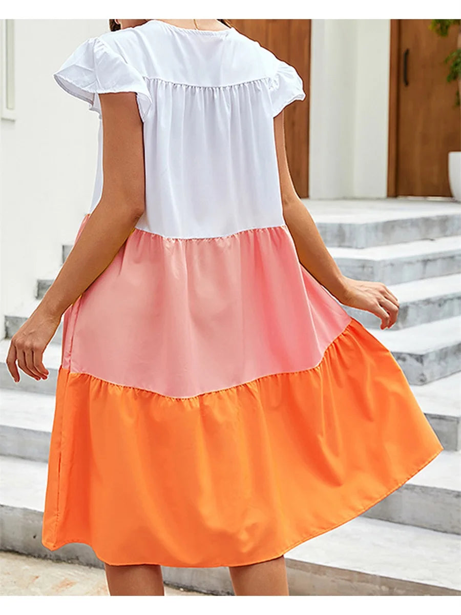Women s Boho Style Floral Print Maxi Dress with V-Neckline and Flowy Ruffle Sleeves Elegant Summer Beach Dress for Vacation or