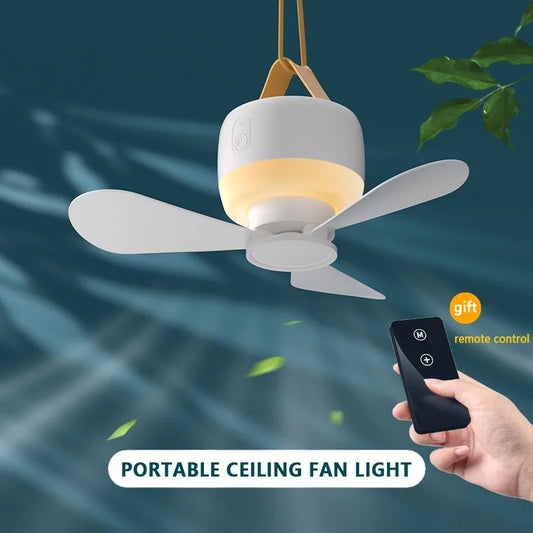 Electric fan Outdoor camping Small ceiling fan dormitory small fan USB charging Remote control Atmosphere lights ceiling fan
