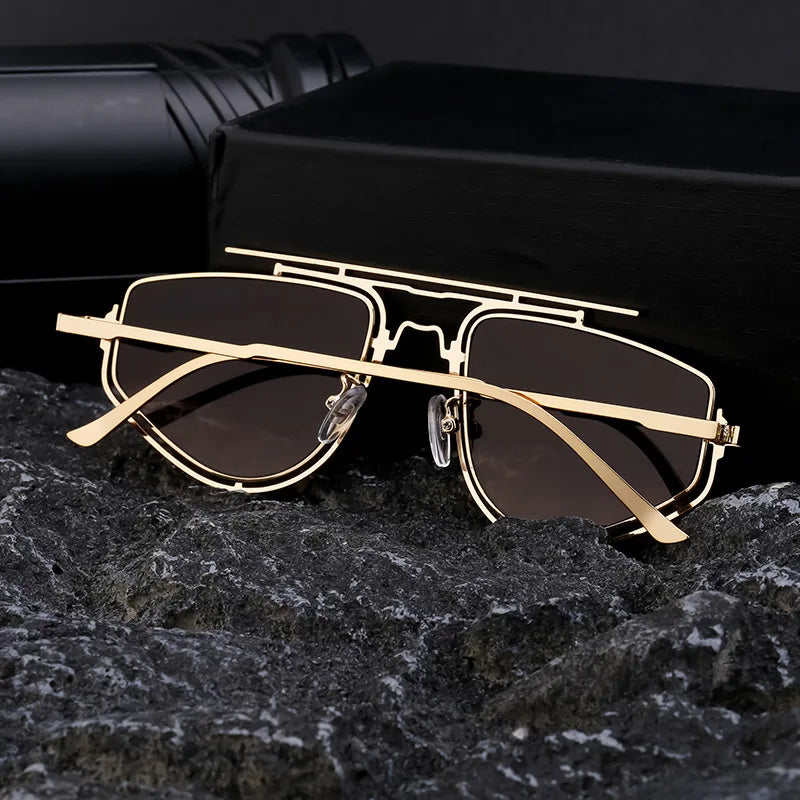 Trendy Gothic Steampunk Square Sunglasses for Men Futuristic Punk Eyewear Metal Frame Drving Shades UV400 Protection Sun Glasses