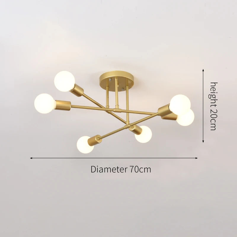 Retro Industrial Wrought Iron Material 6Heads LED Ceiling Lamp Home Luminaire  Modern Living Room Light E27 Decoration Light