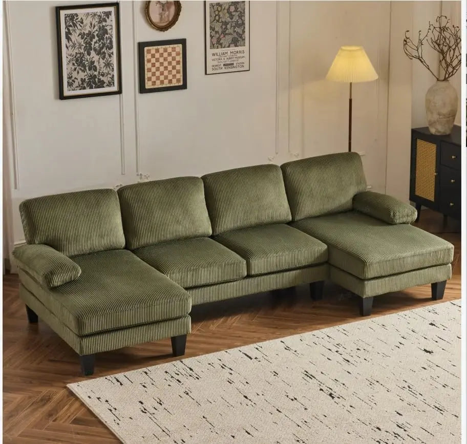 110" Sectional Couches for Living Room,U Shape Couch with Double Chaise, 4-Seat Sofa Set with Chenille Fabric for Home Furniture
