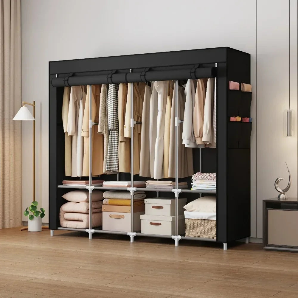 Simple Wardrobe Rental Room Fabric Cabinet Thickened All Steel Frame Wardrobe Household Bedroom Thickened Fabric Cabinet