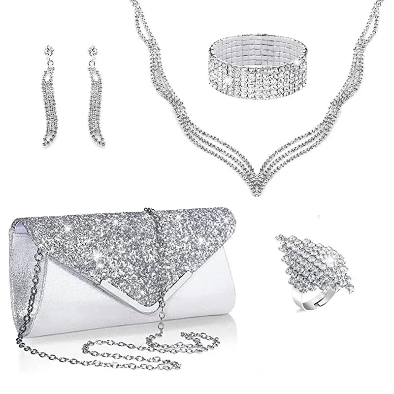 Bridal Jewelry Sets 1 set Imitation Diamond Alloy Rings 1 Bracelet Earrings Necklace Women's Fashion Jewelry Set For Wedding Spe