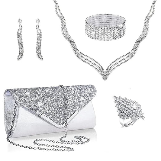 Bridal Jewelry Sets 1 set Imitation Diamond Alloy Rings 1 Bracelet Earrings Necklace Women's Fashion Jewelry Set For Wedding Spe