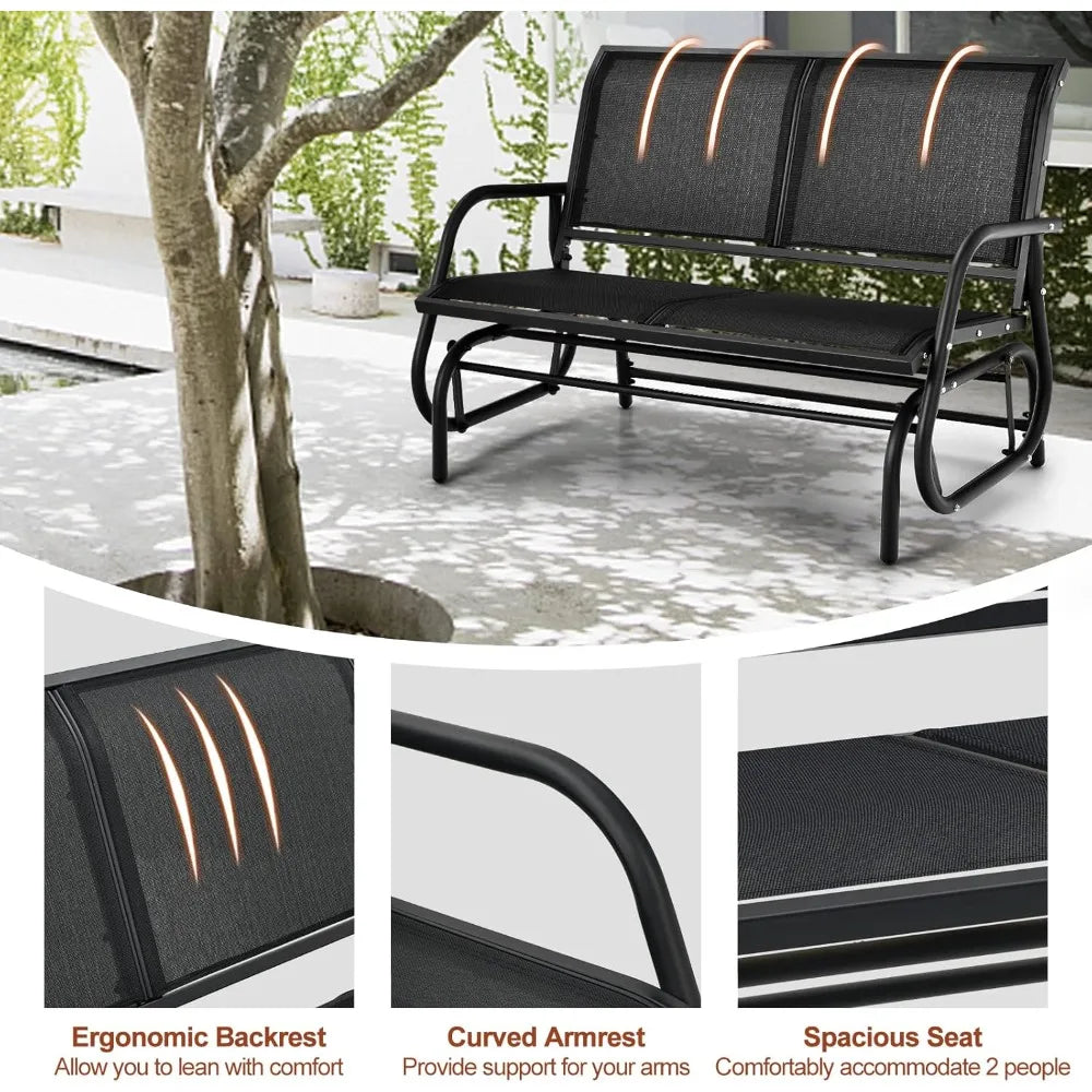 2-Person Outdoor Glider Bench,  Patio Double Swing Gliding Chair Loveseat ,  Porch, Backyard and Poolside