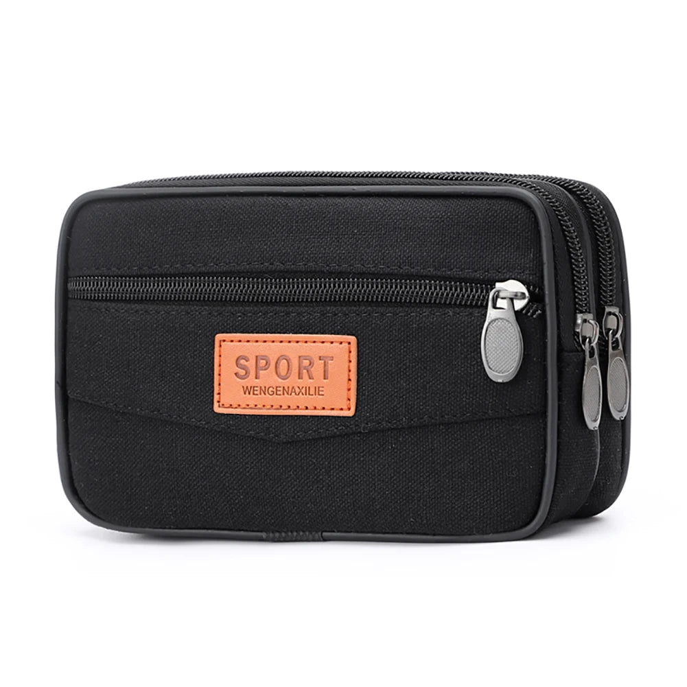Men Outdoor Sports Waist Bag with Multi Pockets Canvas Change Pouch Coin Pocket Bag Zipper Coin Purse for Coins for Best Gift