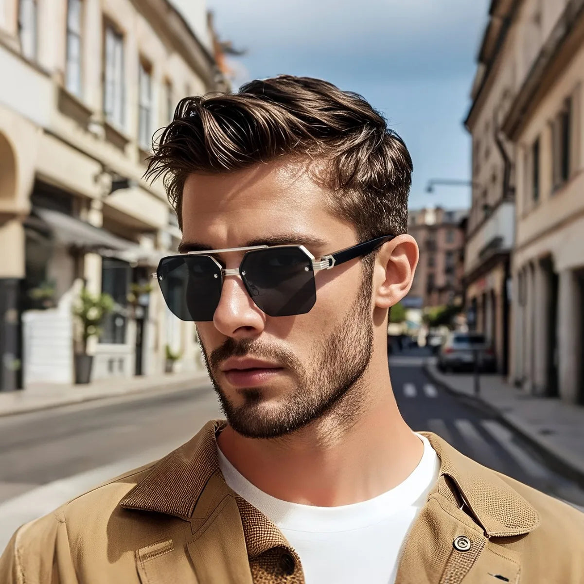 New Gradient Sunglasses for Men Fashion Metal Big Frame Sun Glasses Brand Design Luxury Lunette De Soleil Homme UV400 Eyewear