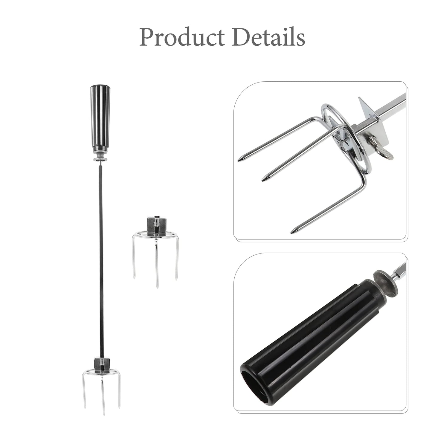 Stainless Steel Rotating Grill Spit Fork for Oven Roast Chicken BBQ Tool Lightweight Portable Meat Fork Kitchen Gadget Outdoor