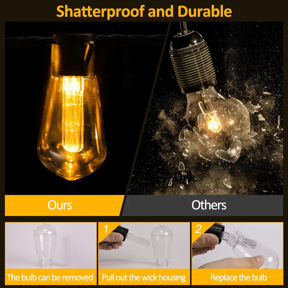 Solar String Lights Outdoor Waterproof,  10/30 Bulbs Shatterproof Bulbs Patio Lights With Remote 2 Lighting Modes LED Solar Pow