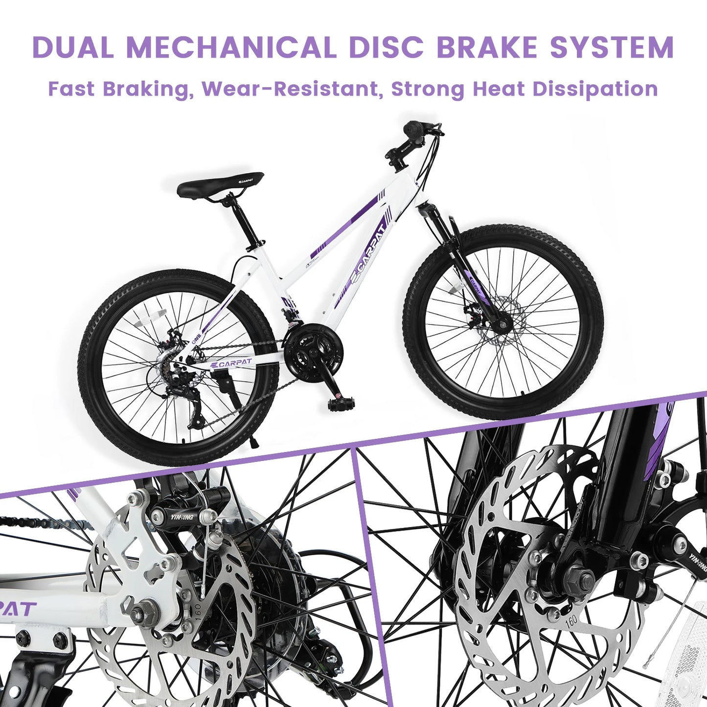 24/26 inch Mountain Bike Girls Women, 21 Speeds Mountain Bicycle with Steel Frame, Dual Disc Brakes and 100mm Front Suspension