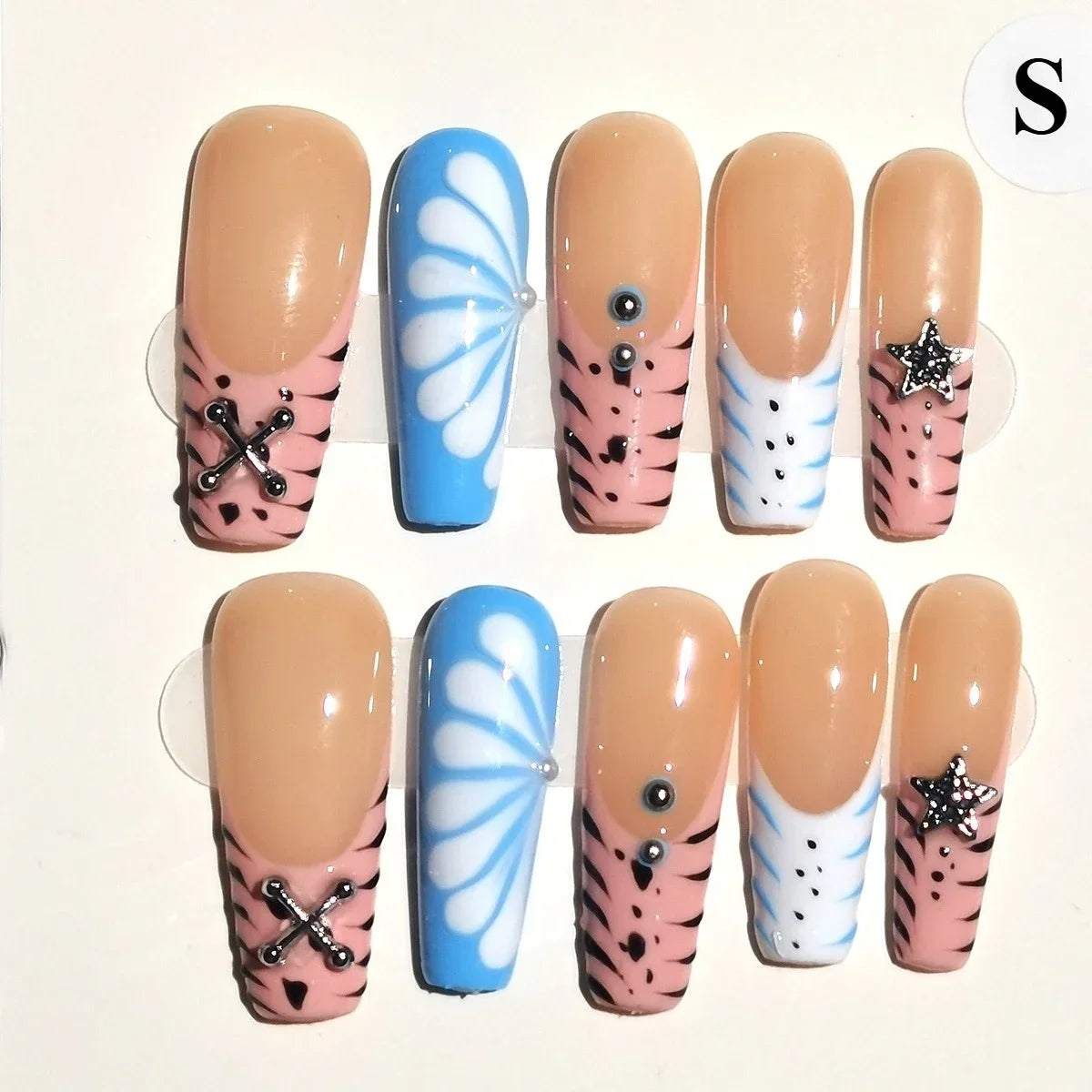 10pcs Handmade Duck Press on Nails Y2K False Nails Leopard Print Fake Nail Tips Short French Design Ins Spice Girl Wearable