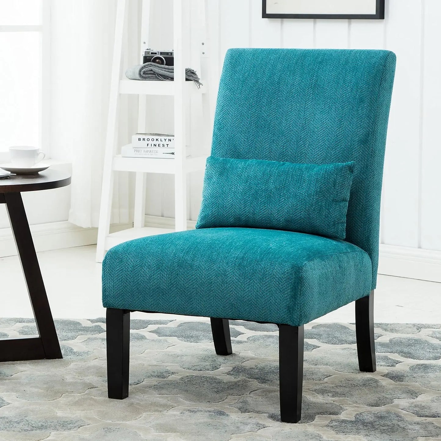 Pisano Teal Fabric Armless Contemporary Accent Chair with Kidney Pillow