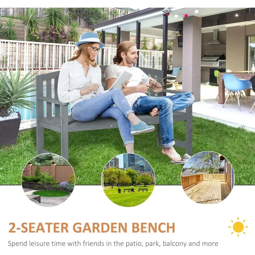2 Seater Wooden Garden Bench with Armrest,  Outdoor Furniture Chair for Park, Balcony