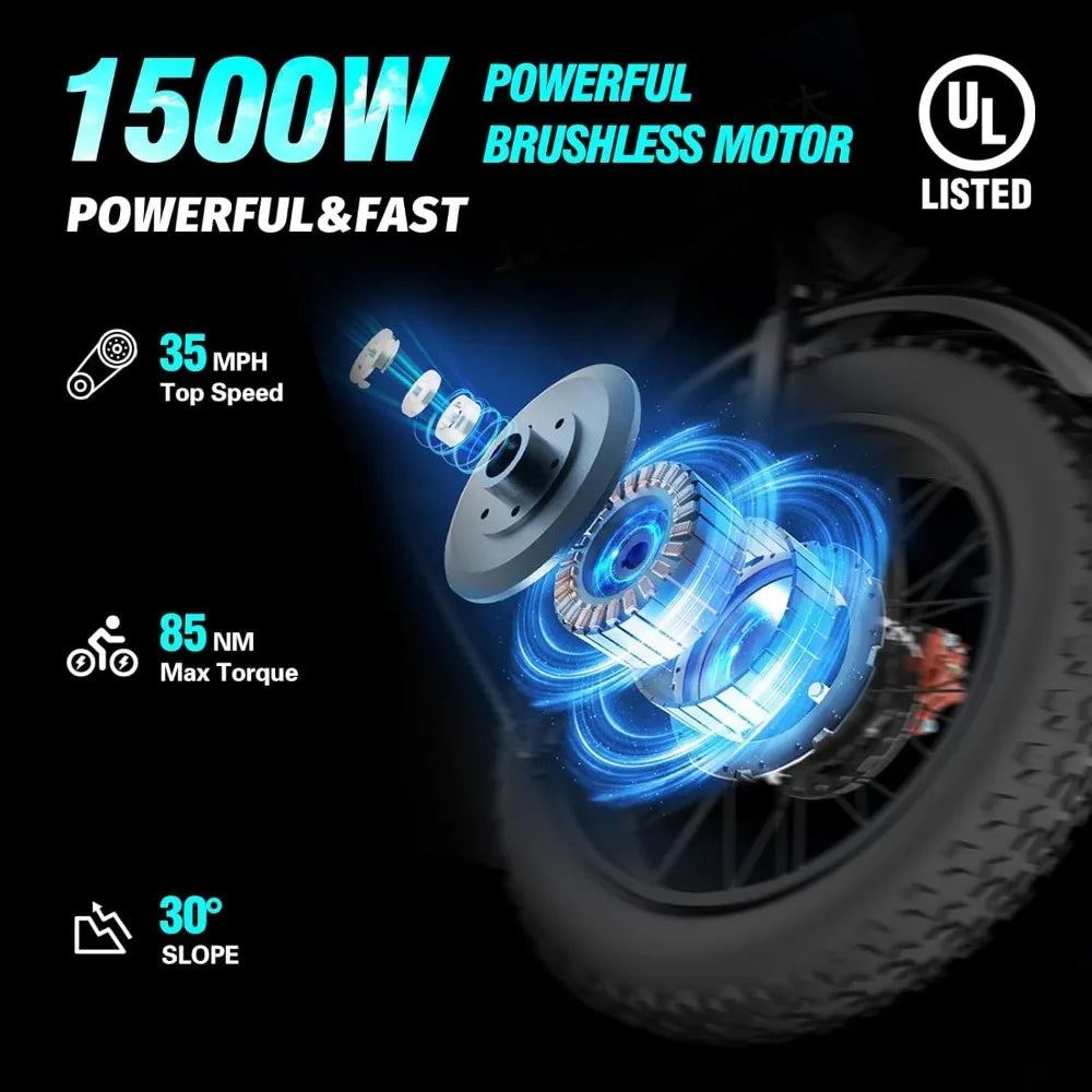 Electric Bike, 2000/1500W, 37/30MPH,52V 40AH,48V/20AH E-Bike, 30-180 Miles Electric Motorcycle, 20" Fat Tire Dirt Bikes