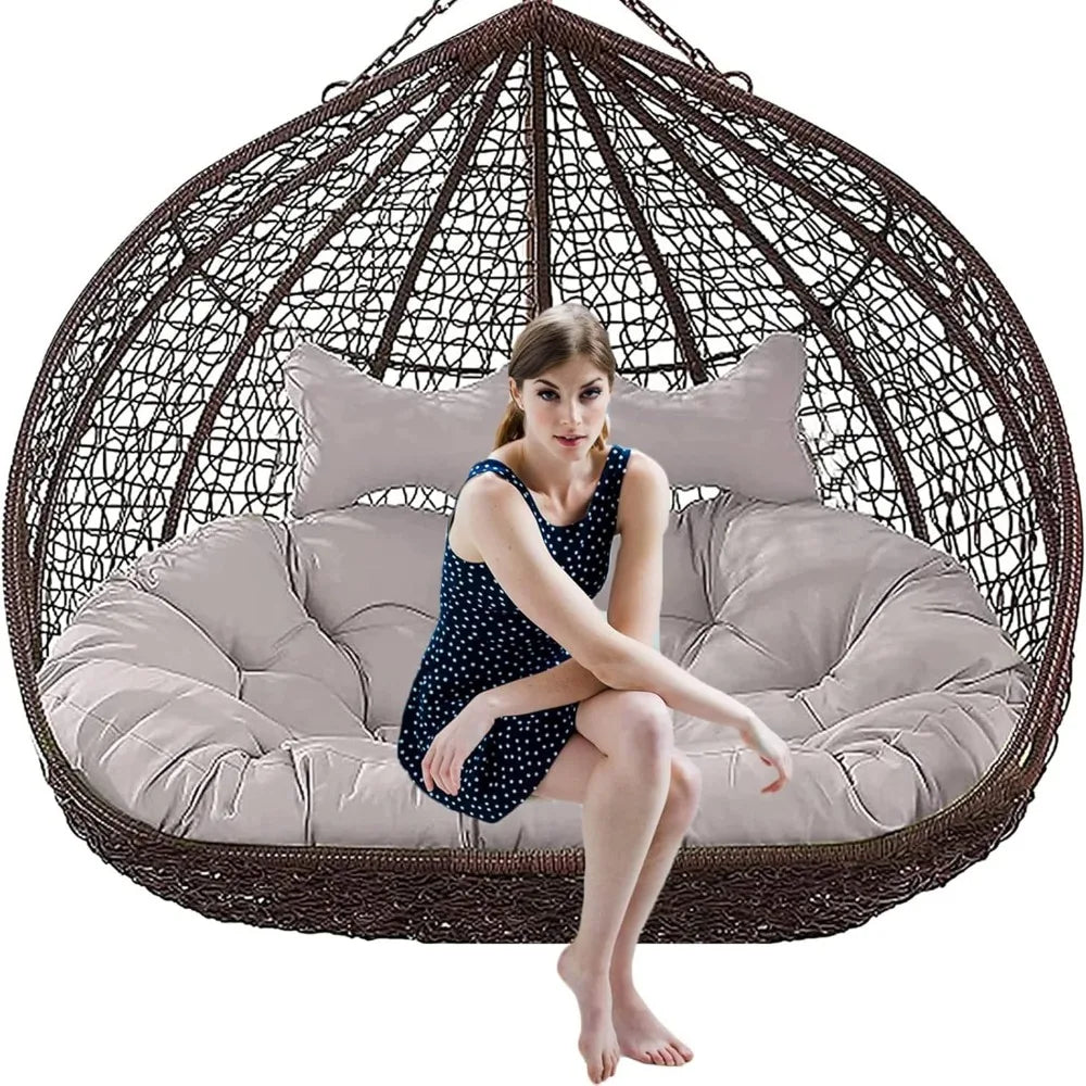 Double Egg Chair Cushion for Outdoor Patio Hammock Swing with Stand, Waterproof Wicker Loveseat Cushion