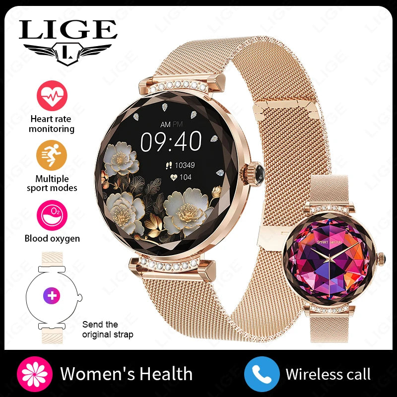 LIGE Fashion Woman Smartwatch AMOLED HD Screen Watches Women Heart Rate Blood Pressure Monitoring Health Smart Watch Android iOS