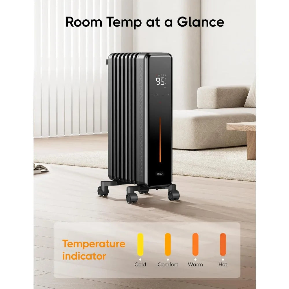 Radiator Heater, Portable，Oil Filled，Remote Control, 4 Modes, Overheat & Tip-Over Protection,24h Timer,Quiet,Anti-scald Handle