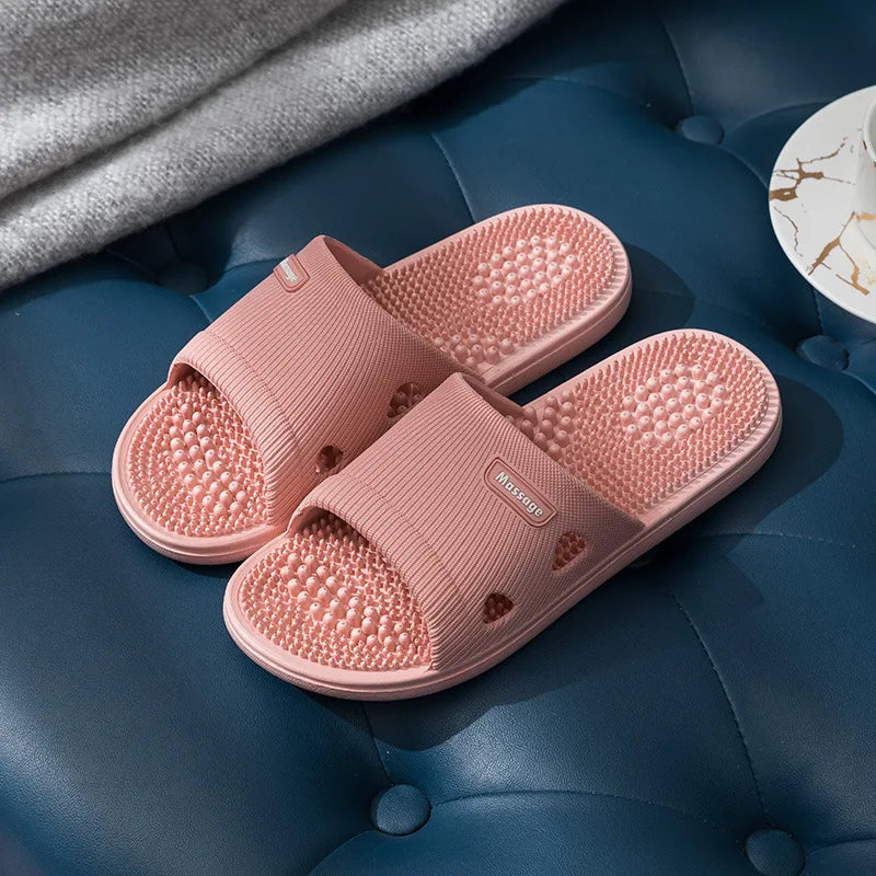 Women Men Foot Massage Slippers Home Bathroom Anti-slip Slides Soft Casual Flats Couples Home Relief Feet Health Care Shoes