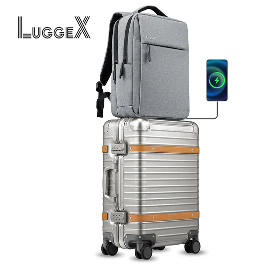 LUGGEX All Aluminum Carry On Luggage with USB Port - Hard Shell Zipperless Luggage with Wheels - Retro Meets Tech Travel