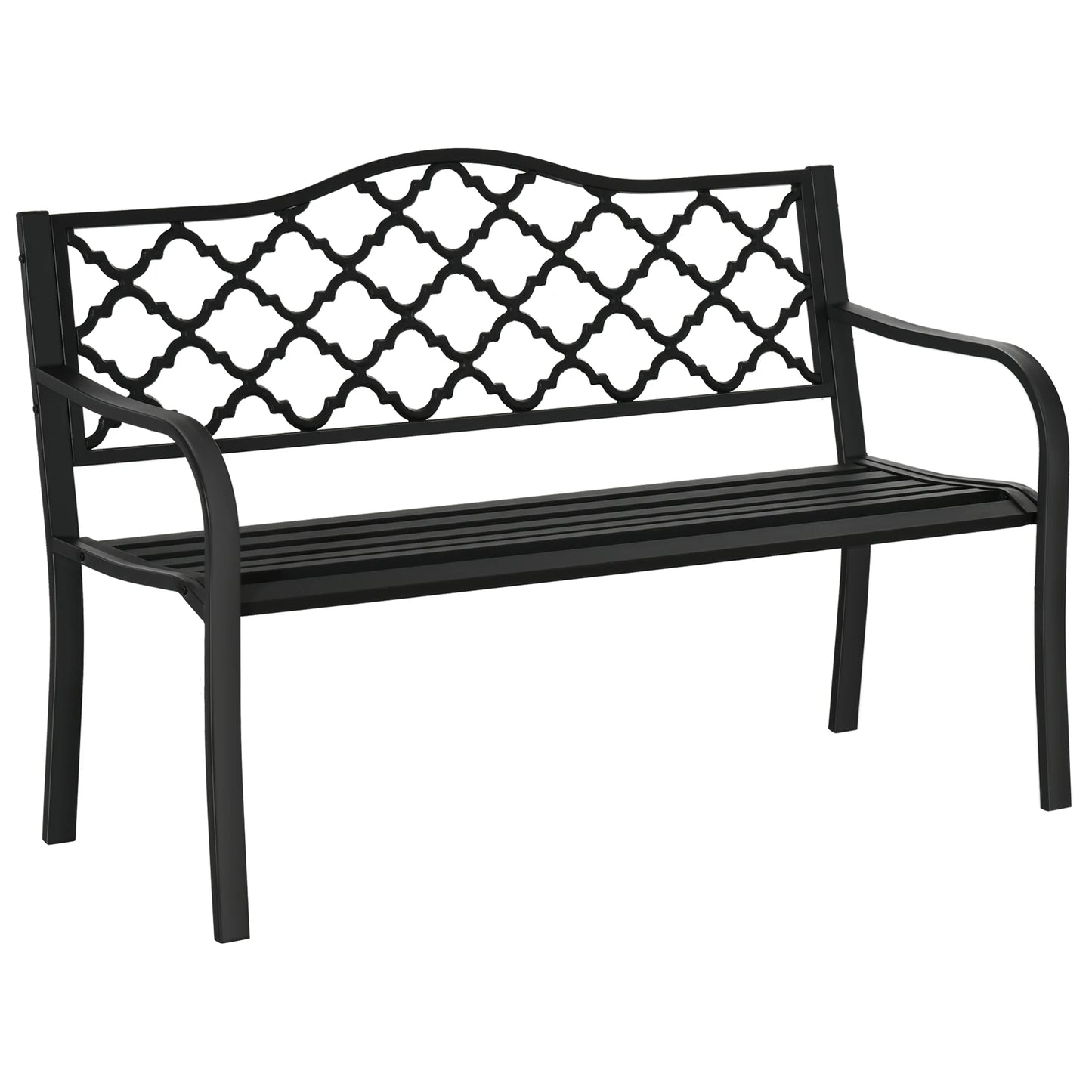 Outsunny 2-Seater Garden Bench Cast Iron Patio Antique Loveseat w/ Armrest