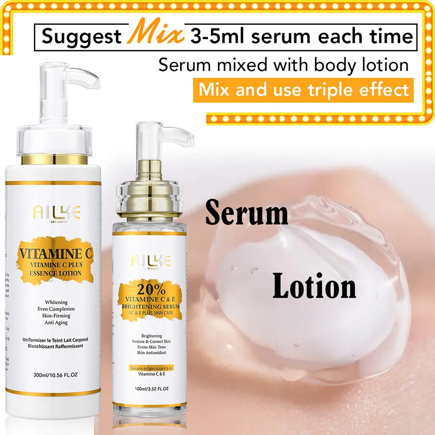 AILKE Whitening Skin Care Kit, With Vitamin C, Brightening, Reduce Dark Spots, Sun Spots, Clean Stains, Elastic & Smooth Skin