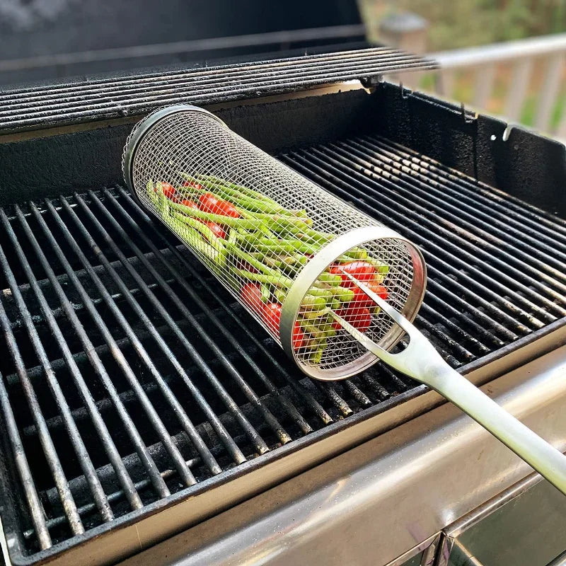 Barbecue Basket Grill Tools Bar Cookware Bbq Camping Barbecue Kitchen Utensils Rolling Stainless Steel Outdoor Wire Mesh Round