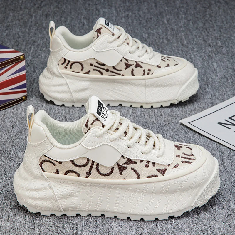 Men's Shoes 2025 Spring and Autumn Fashion Trend Printed Thick Sole Height Increasing Casual Shoes Versatile Warm Sports Shoes