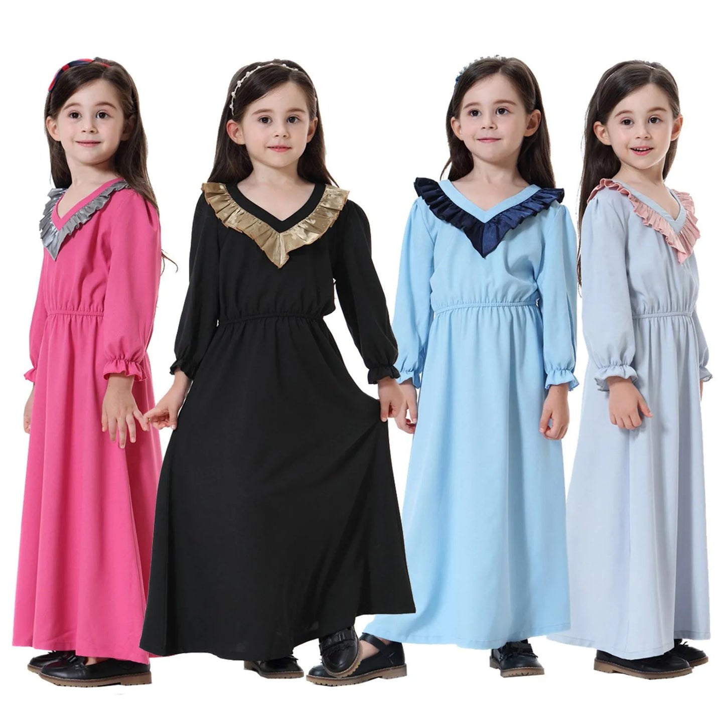 Muslim Children Abaya Girls Long Prayer Robe Gowns Kids Dress Kimono Ramadan Middle East Moroccan Arab Caftan Islamic Clothing