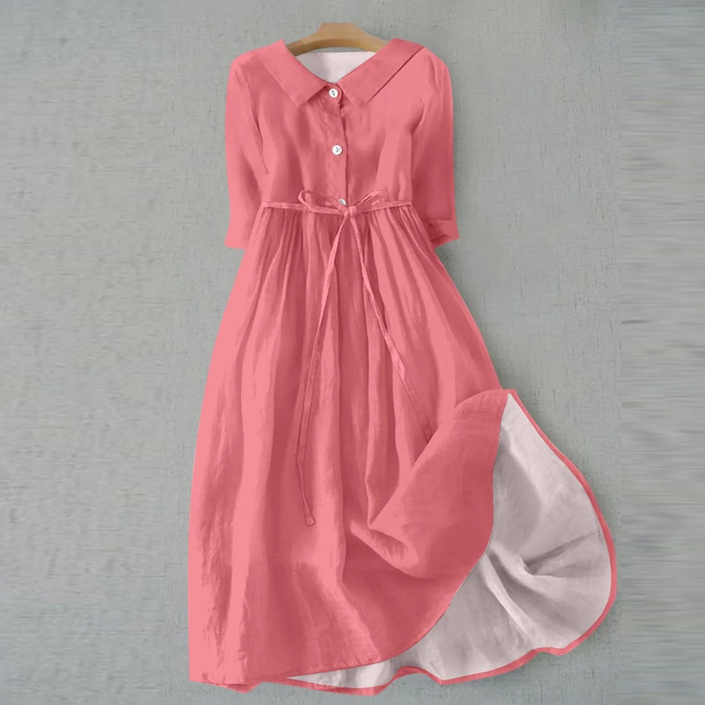 Women Beach Dress Solid Color Summer A-line 3/4 Sleeve Shirt Dress Casual Loose Female Sundress Holiday Baggy Long Robe