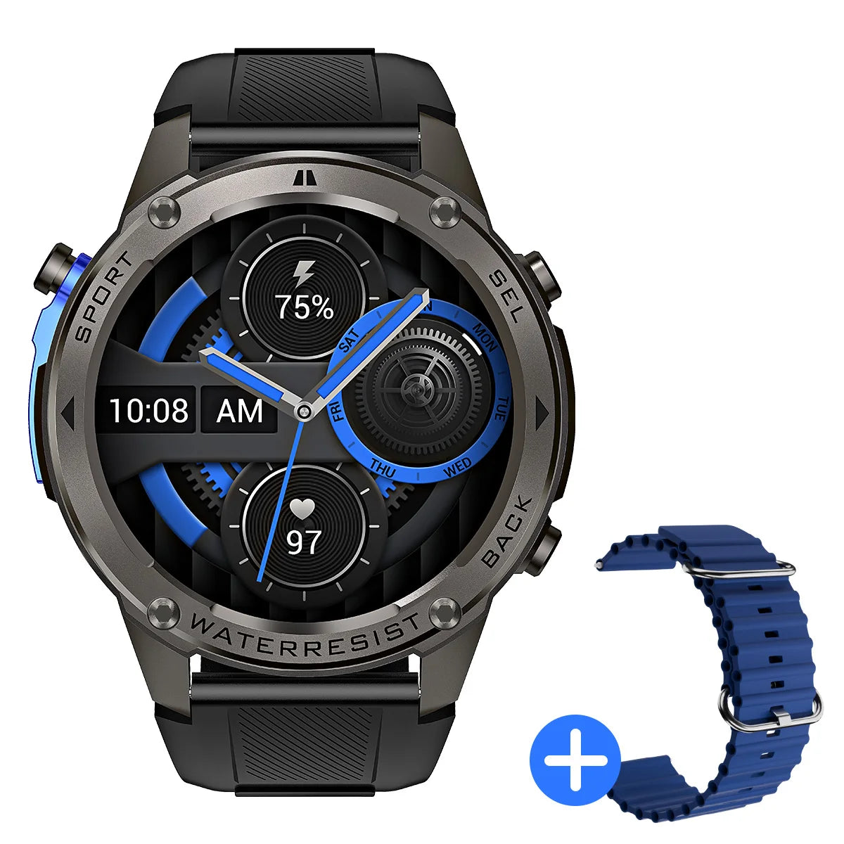 BlitzWolf BW-Voyager1 1.43 inch AMOLED Double Straps Compass & Barometer 10ATM Waterproof bluetooth Call Heart Rate Smart Watch