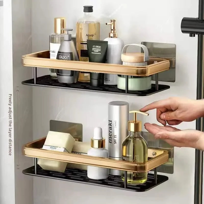 Bathroom Shelf No Drill Wall Mounted Shampoo Bottle Shower Corner Rack Toilet Storage Rack Aluminum Bathroom Kitchen Accessories